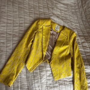 Anthropologie Yellow Lace Women's jacket - cropped (small)